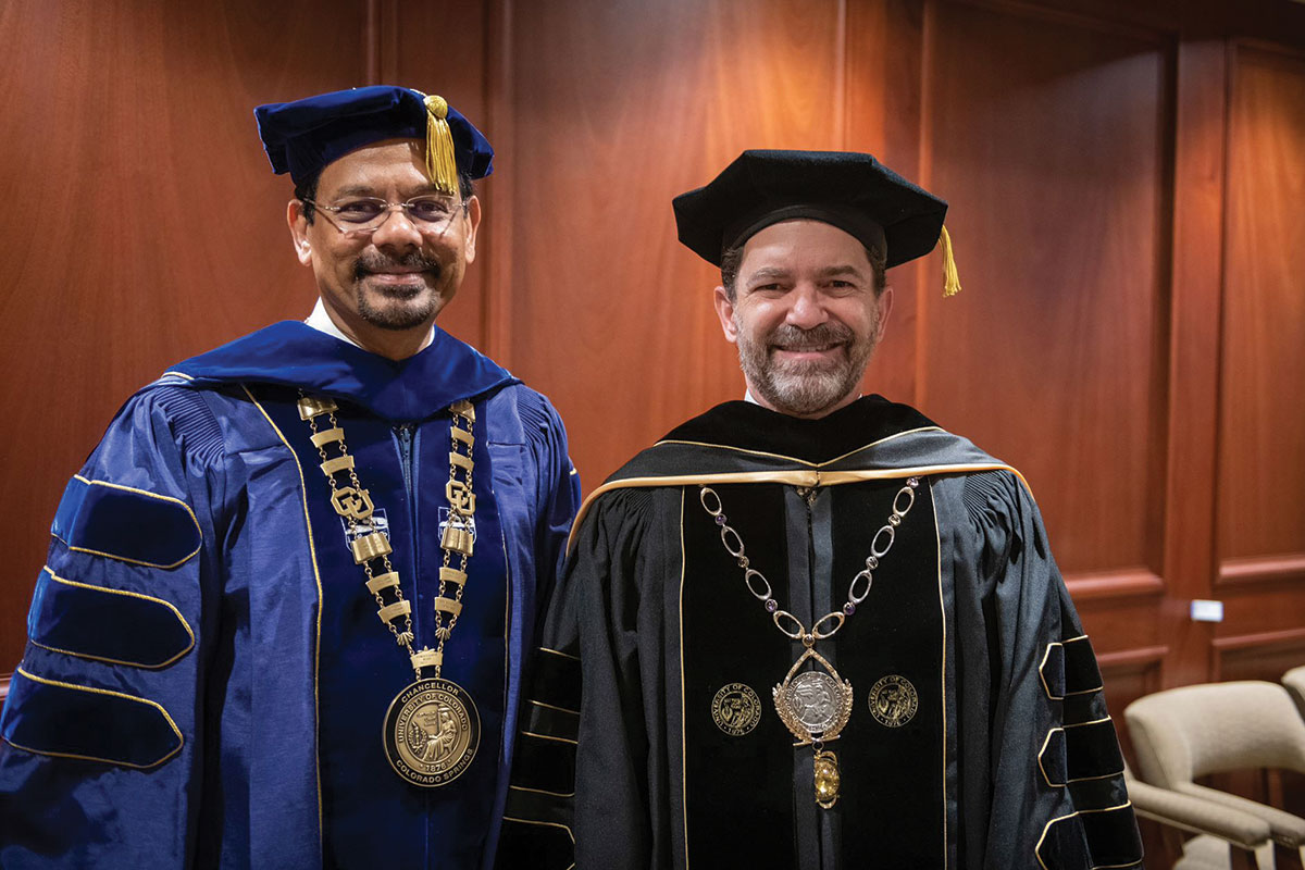 UCCS Chancellor and CU President in Commencement regalia