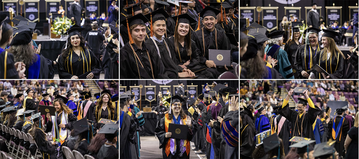 Thumbnails of graduates celebrating