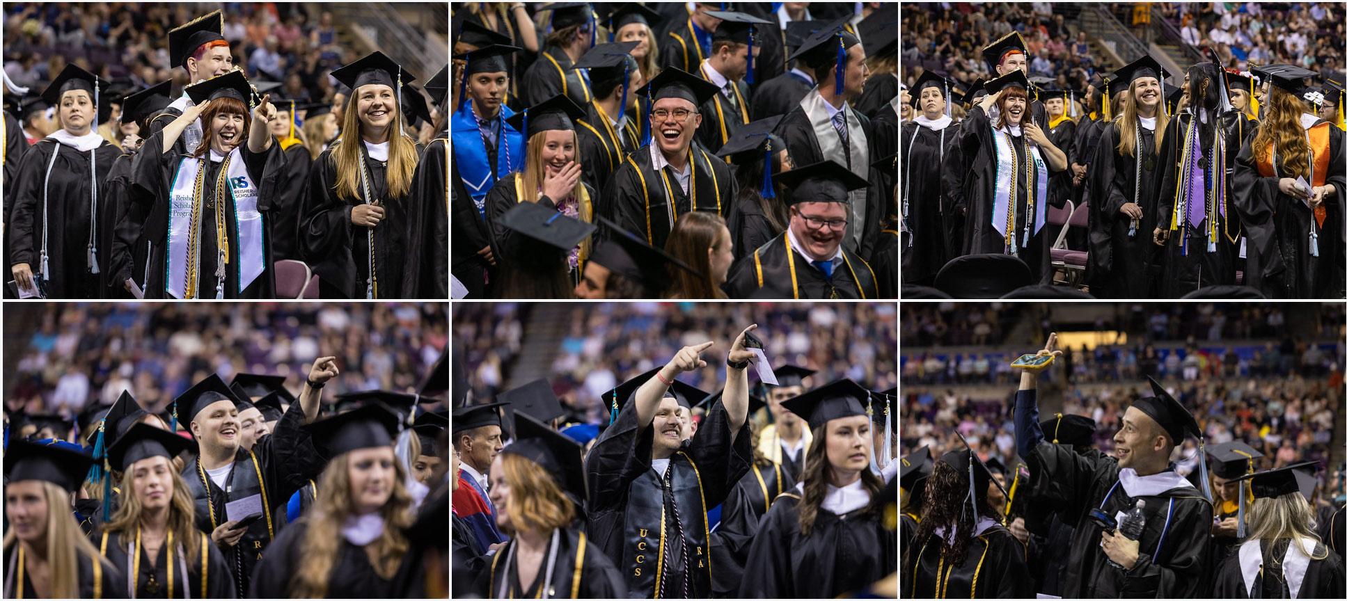 Thumbnails of graduates celebrating in the afternoon ceremony